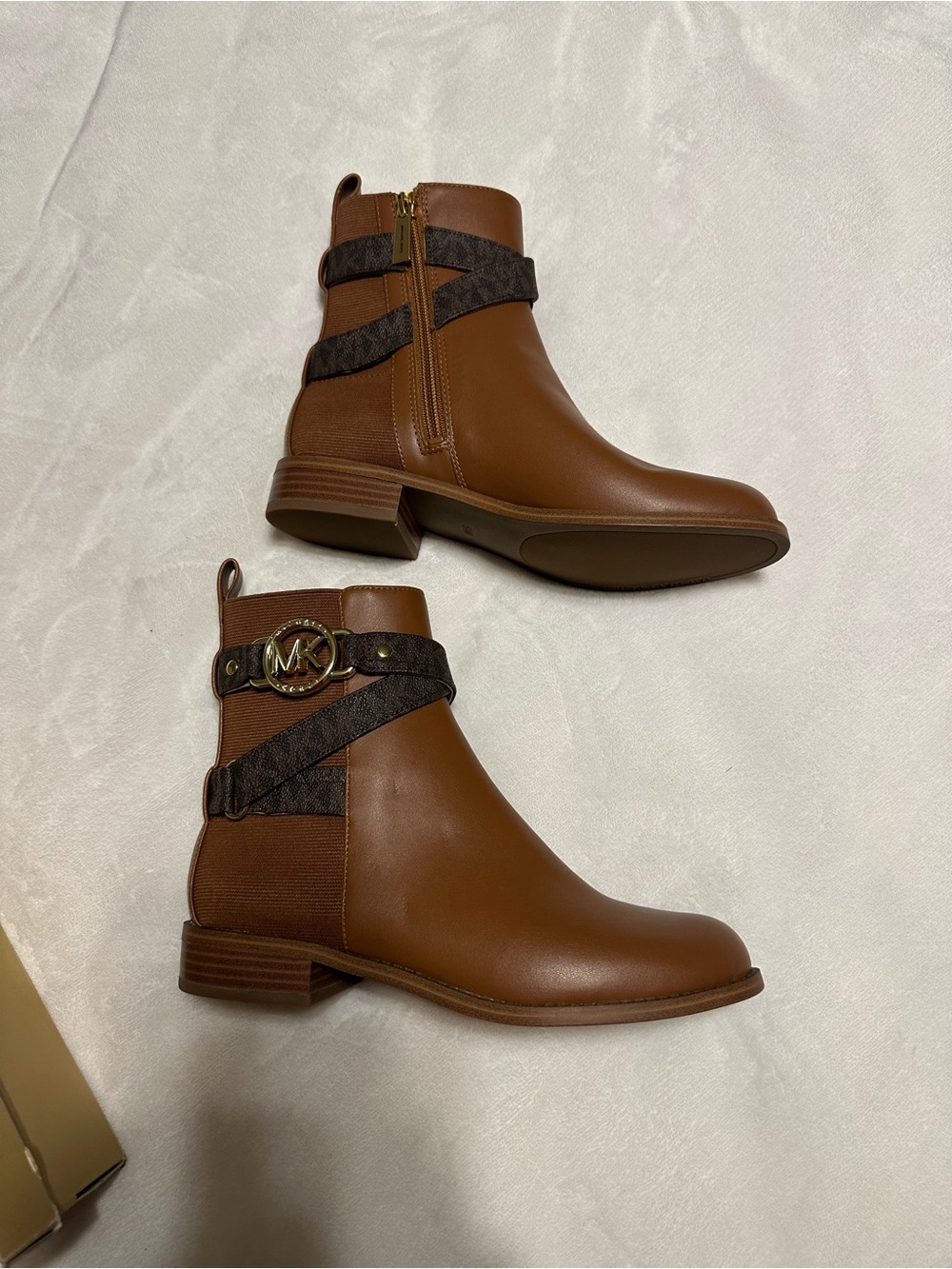 Michael Kors Cognac Brown MK Logo Leather Ankle Boots - Picture 3 of 7